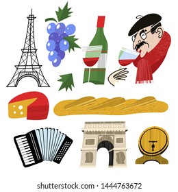 France. Vintage hand drawn postcard, vector illustration.