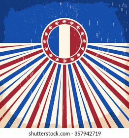 France vintage old poster with french flag colors - card vector design, France holiday decoration