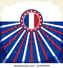 France vintage old poster with french flag colors card vector design, France holiday decoration