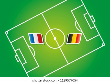France vs Belgium flags soccer vector green background