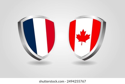 France vs Canada flag shields on a white background, Football soccer championship competition vector illustration