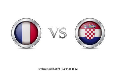 France vs croatia flag concept in metal circle badges for international championship football competition  