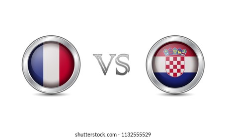 France vs croatia flag in metal circle badges for international championship football competition