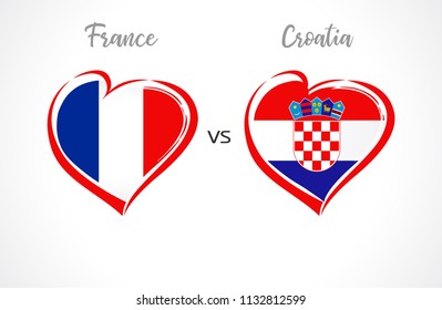 France vs Croatia flags, national team soccer on white background. French and Croatian national flag in a heart, button vector. Football championship of the competition 2018