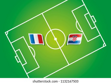 France vs Croatia flags soccer vector green background