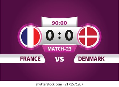 france vs denmark world Football 2022, Group D. World Football Competition championship match versus teams intro sport background, championship competition final poster, vector illustration.	