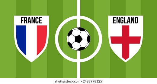 france vs england, teams shield shaped national flags