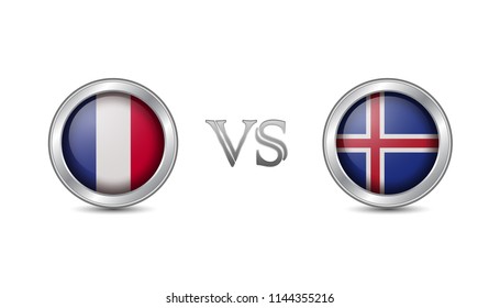 France vs iceland flag concept in metal circle badges for international championship football competition  
