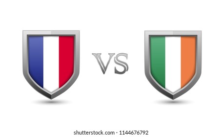 France vs ireland flag shield badges for international championship football competition