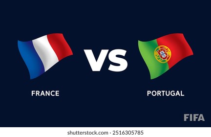 France VS Portugal International Football Match Flag Badge Design Template Vector Illustration.