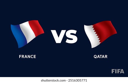France VS Qatar International Football Match Flag Badge Design Template Vector Illustration.