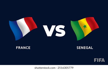France VS Senegal International Football Match Flag Badge Design Template Vector Illustration.