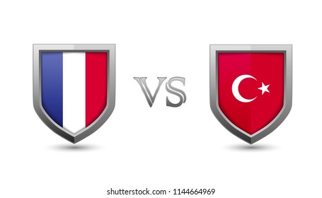 France vs turkey flag shield badges for international championship football competition