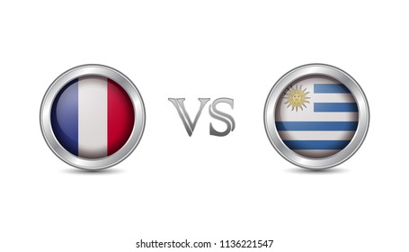 France vs uruguay flag circle on metal badges  international football competition