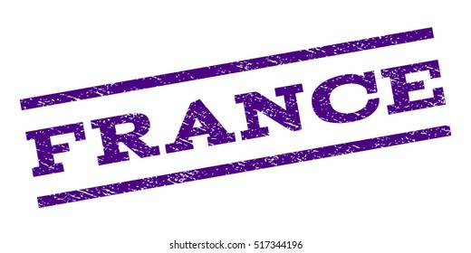 France watermark stamp. Text caption between parallel lines with grunge design style. Rubber seal stamp with scratched texture. Vector indigo blue color ink imprint on a white background.