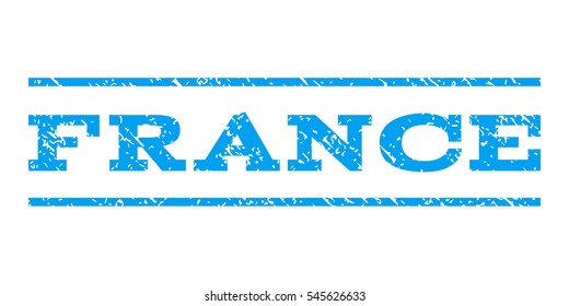 France watermark stamp. Text caption between horizontal parallel lines with grunge design style. Rubber seal stamp with scratched texture. Vector blue color ink imprint on a white background.