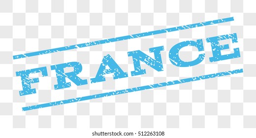 France watermark stamp. Text tag between parallel lines with grunge design style. Rubber seal stamp with dirty texture. Vector light blue color ink imprint on a chess transparent background.