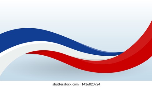 France Waving National flag. French unusual shape. Design template for decoration of flyer and card, poster, banner and logo. Isolated vector illustration.