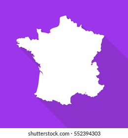 France white map,border flat simple style with long shadow on purple background