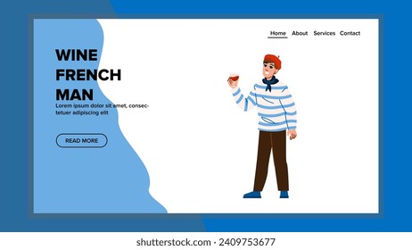 france wine french man vector. character red, beret bottle, baguette hand france wine french man web flat cartoon illustration