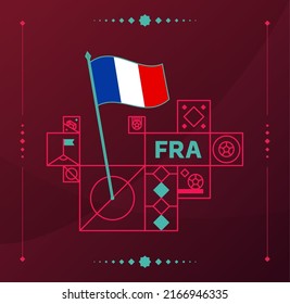 france world football tournament 2022 vector wavy flag pinned to a soccer field with design elements. World football 2022 tournament final stage. Non Official championship colors and style.