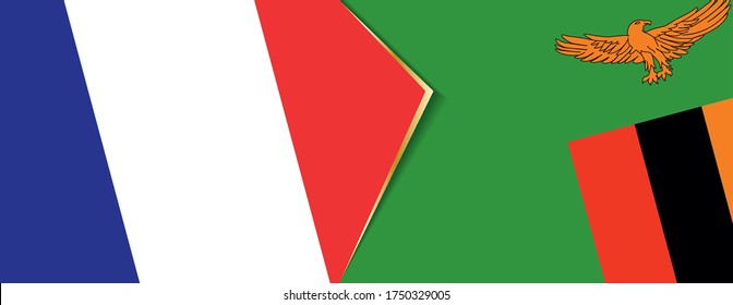 France and Zambia flags, two vector flags symbol of relationship or confrontation.