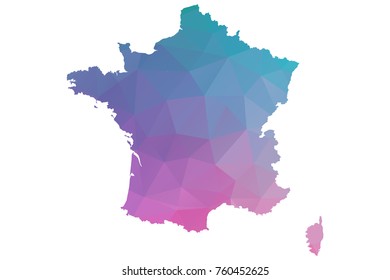 france2016 map. Blue and Pink polygonal shape vector illustration on white background. Vector illustration eps 10.