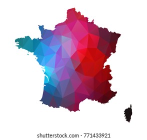 france2016 map. Blue and Red polygonal shape vector illustration on white background. Vector illustration eps 10.