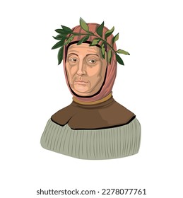 Francesco Petrarca (1304 - 1374) Italian humanist and poet, considered the greatest scholar of his time. He lived in the Renaissance Period. Vector illustration portrait.