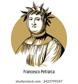 Francesco Petrarca is an Italian poet, the head of the older generation of humanists, one of the greatest figures of the Italian Proto-Renaissance. Hand drawn vector illustration