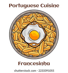 Francesinha sandwich on plate, typical food from Porto, Portugal. With fried egg.