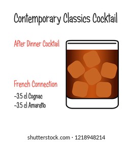 Franch connection alcoholic cocktail vector illustration recipe