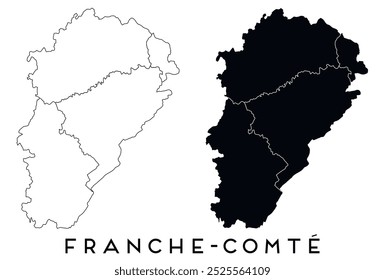 Franche Comte map of regions districts vector black on white and outline