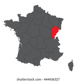 Franche-Comte red map on gray France map vector