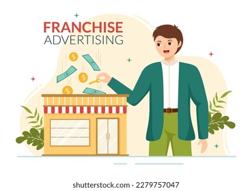 Franchise Advertising Illustration with Business and Finance to Promoting Successful Brand or Marketing in Cartoon Hand Drawn Landing Page Templates