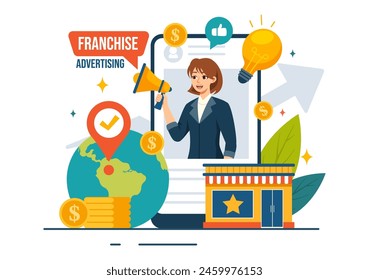 Franchise Advertising Vector Illustration with Business and Finance to Promoting Successful Brand or Marketing in Flat Cartoon Background