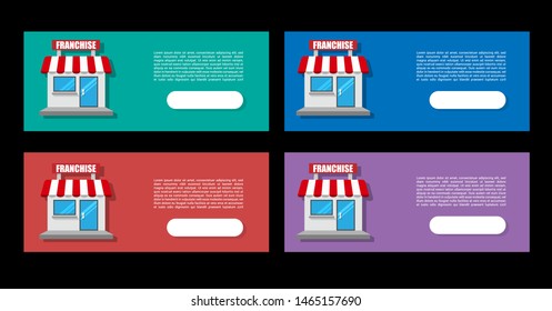 franchise banner concept - Design web banners.four banners in flat design. web banners with franchise building. trendy color. modern design.set 