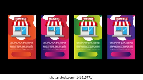 franchise banner concept - Design web banners.four banners in flat design. web banners with franchise building. trendy color. modern design.set 