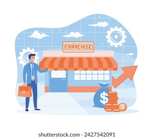 Franchise-Banner. Einzelhandelsgeschäft oder Servicenetz, Vorlage Banner. Flat Vector moderne Illustration 