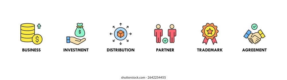 Franchise banner website icon vector illustration concept with the icons of business, investment, distribution, partner, trademark and agreement