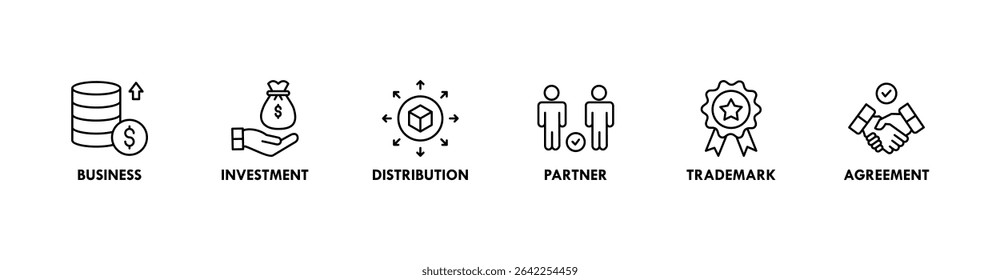 Franchise banner website icon vector illustration concept with the icons of business, investment, distribution, partner, trademark and agreement