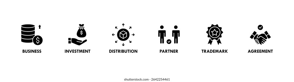 Franchise banner website icon vector illustration concept with the icons of business, investment, distribution, partner, trademark and agreement