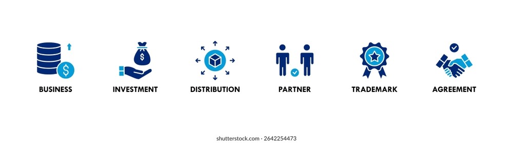 Franchise banner website icon vector illustration concept with the icons of business, investment, distribution, partner, trademark and agreement