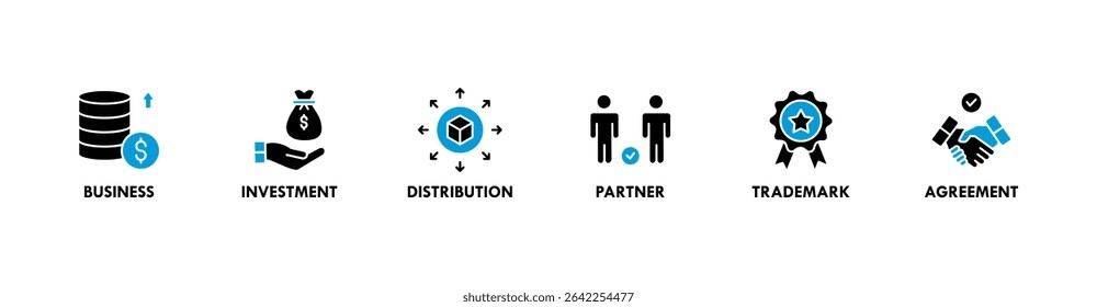 Franchise banner website icon vector illustration concept with the icons of business, investment, distribution, partner, trademark and agreement