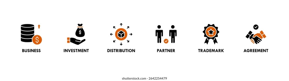 Franchise banner website icon vector illustration concept with the icons of business, investment, distribution, partner, trademark and agreement