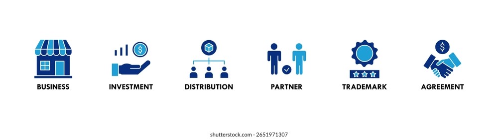 Franchise banner website icon vector illustration concept with the icons of business, investment, distribution, partner, trademark and agreement
