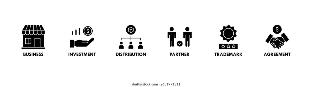 Franchise banner website icon vector illustration concept with the icons of business, investment, distribution, partner, trademark and agreement