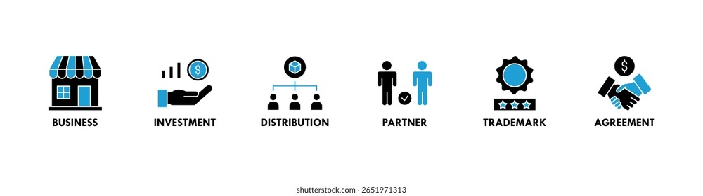 Franchise banner website icon vector illustration concept with the icons of business, investment, distribution, partner, trademark and agreement