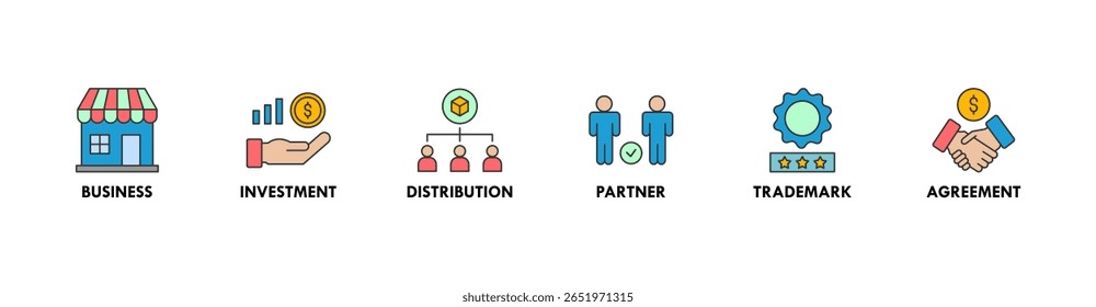 Franchise banner website icon vector illustration concept with the icons of business, investment, distribution, partner, trademark and agreement