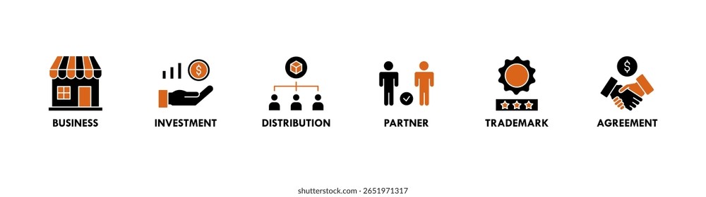 Franchise banner website icon vector illustration concept with the icons of business, investment, distribution, partner, trademark and agreement